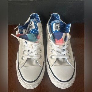 Converse White Sneakers with Blue and Pink Accents